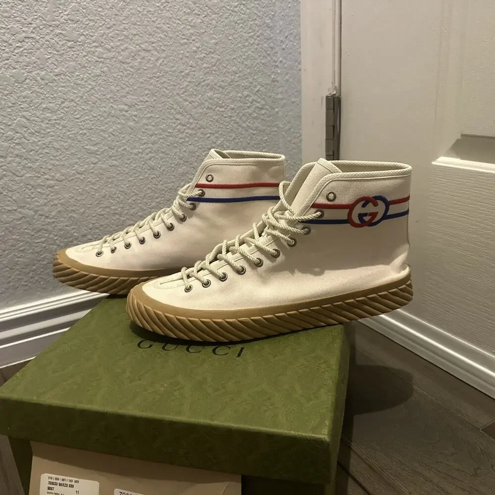 Authentic GUCCI INTERLOCKING G FABRIC BOOTIE SNEAKERS GG 11 (fits USA 12) 703033